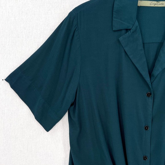 ENZA COSTA Shirt Womens Medium Teal Short Sleeve Tie Front Button Up Cropped NEW - Picture 8 of 15